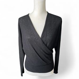 Lulus black crossover Sweater fitted business casual minimalist normcore